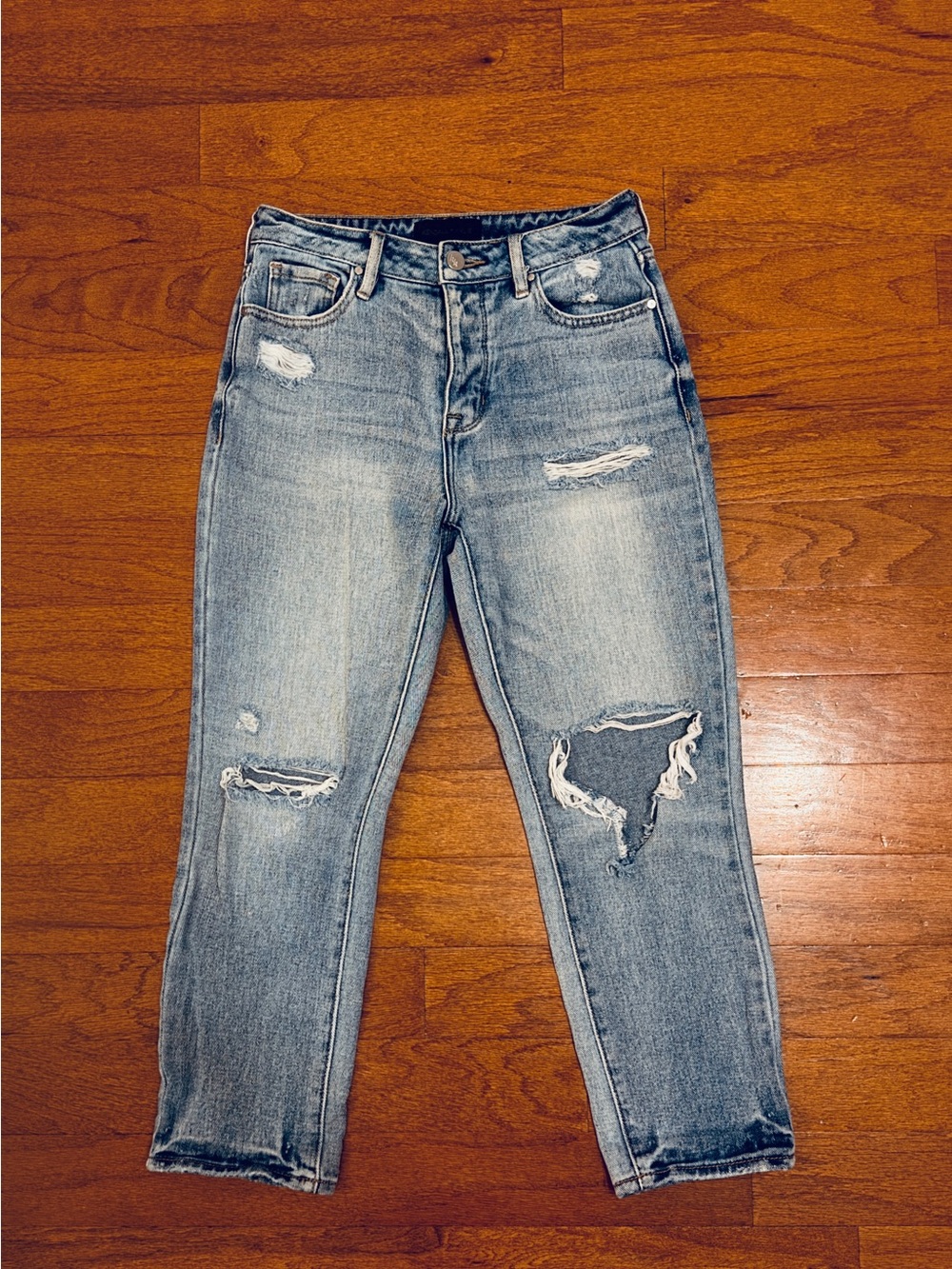 Kendall+KylieDistressed Women's Blue Jeans - Classic High-Rise Fit